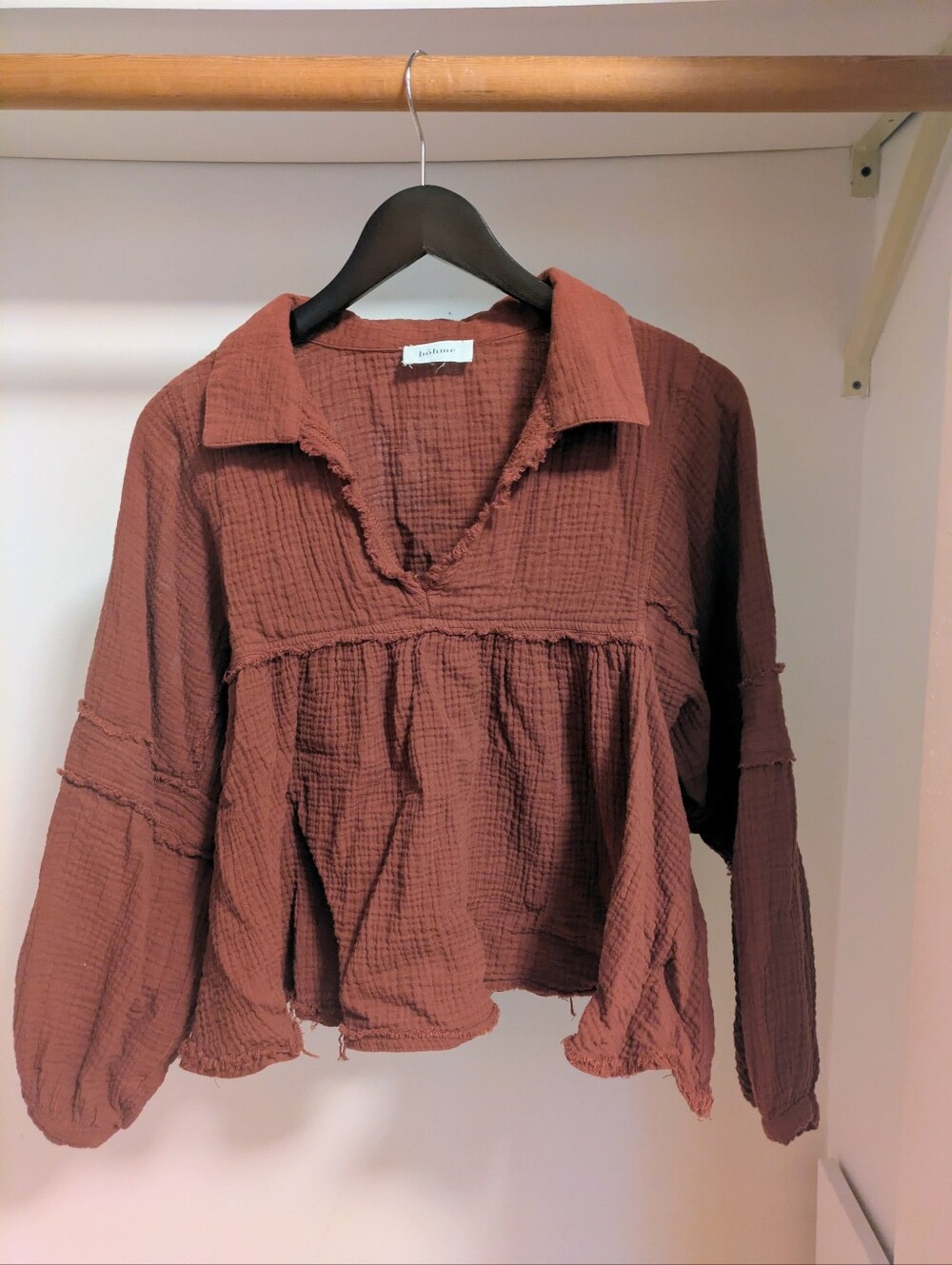 Bohme Bronte Cotton Gauze Babydoll Top Rust Size small